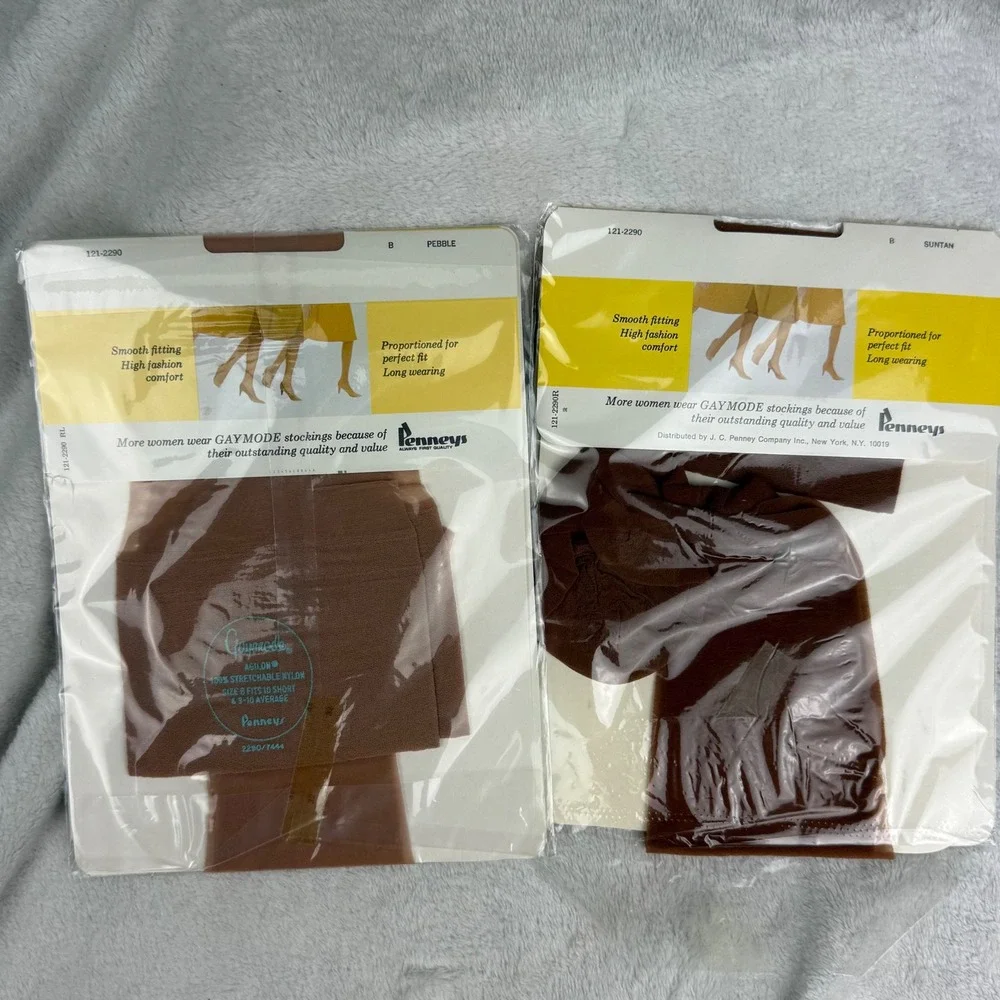 Vintage Gaymode Agilon 100% Nylon Seamless Sheer Stockings Size B Pebble Suntan